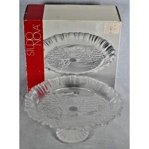 Studio Nova Frosted Christmas Winter Deer Scene Footed 9" Bon Bon Plate w/ Box